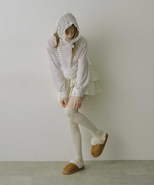 VIOLETTA（ヴィオレッタ）の「【HEIREN】フリルヘムボーダーロングTee（Tシャツ/カットソー・レディース・ピンク/ネイビー・FREE）」の19枚目の写真