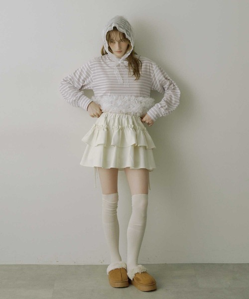 VIOLETTA（ヴィオレッタ）の「【HEIREN】フリルヘムボーダーロングTee（Tシャツ/カットソー・レディース・ピンク/ネイビー・FREE）」の10枚目の写真