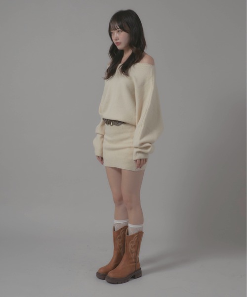 Chick(チック)の「2-Piece Set: Fitted Dress/2点セット タイトワンピース(ワンピース・レディース・チャコール/ホワイト/ブラック・FREE)」の6枚目の写真