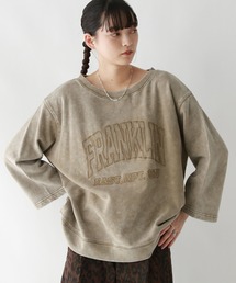 カレッジロゴ刺繍ピグメントプルオーバー