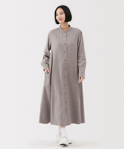 無印良品（ムジルシリョウヒン）の「婦人　両面起毛フランネルスタンドカラー長袖ワンピース（ワンピース・レディース・ダークネイビー/ベージュ/グレー系/ダークグリーン・XL/L/M/S）」の3枚目の写真