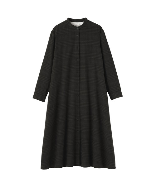 セール】婦人 両面起毛フランネルスタンドカラー長袖ワンピース