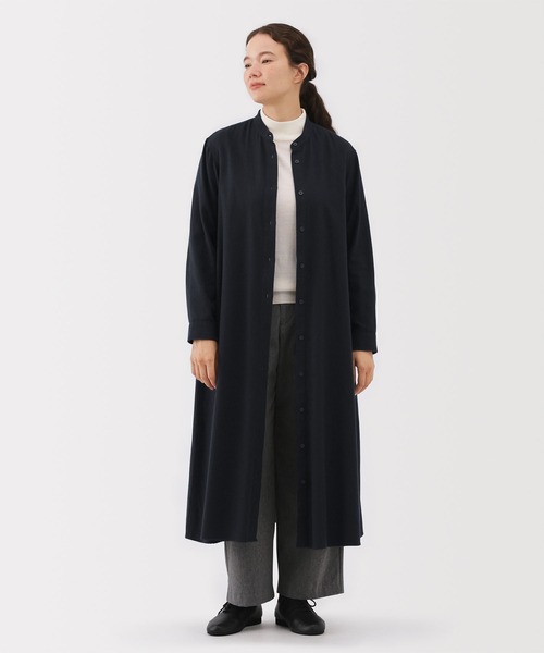 セール】婦人 両面起毛フランネルスタンドカラー長袖ワンピース