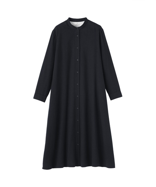 セール】婦人 両面起毛フランネルスタンドカラー長袖ワンピース