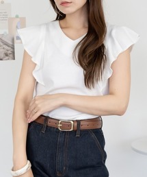 フレアーフレンチスリーブトップス ワッフル素材 フレアーシルエット コットン 夏服