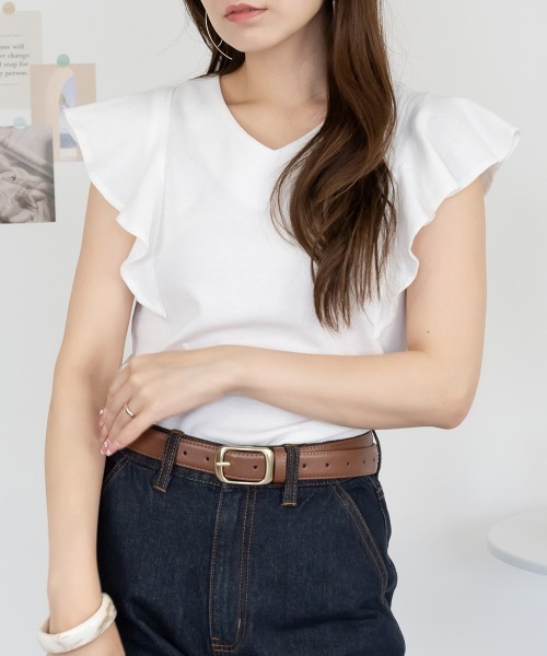 aity(アイティ)の「フレアーフレンチスリーブトップス ワッフル素材 フレアーシルエット コットン(Tシャツ/カットソー・レディース・ブラック/ホワイト/チャコールグレー/グレー・LL/3L/4L/M/L)」の2枚目の写真