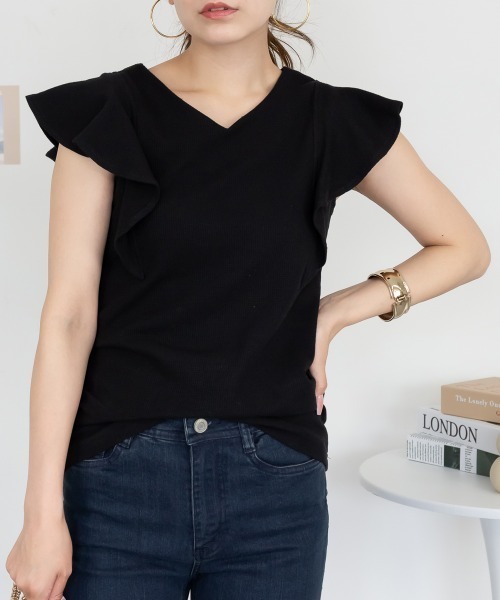 aity(アイティ)の「フレアーフレンチスリーブトップス ワッフル素材 フレアーシルエット コットン(Tシャツ/カットソー・レディース・ブラック/ホワイト/チャコールグレー/グレー・LL/3L/4L/M/L)」の3枚目の写真