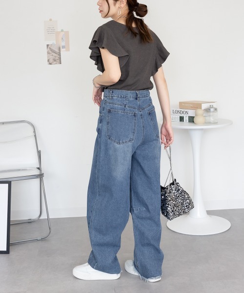 aity(アイティ)の「フレアーフレンチスリーブトップス ワッフル素材 フレアーシルエット コットン(Tシャツ/カットソー・レディース・ブラック/ホワイト/チャコールグレー/グレー・LL/3L/4L/M/L)」の15枚目の写真