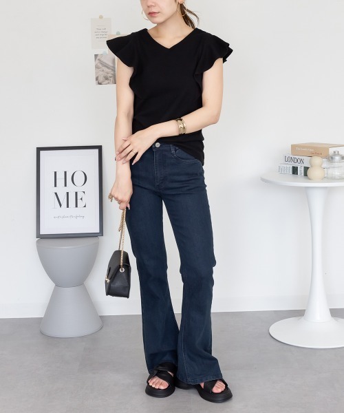 aity(アイティ)の「フレアーフレンチスリーブトップス ワッフル素材 フレアーシルエット コットン(Tシャツ/カットソー・レディース・ブラック/ホワイト/チャコールグレー/グレー・LL/3L/4L/M/L)」の17枚目の写真