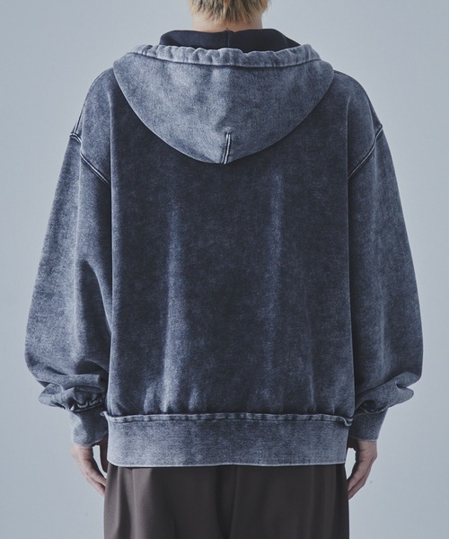 SLICK（スリック）の「【SLICK/スリック】Heavyweight Snow Wash Double Zip Parka/スノーウォッシュスウェットダブルジップパーカー / ヘビィーウェイト/セットアップ（パーカー・メンズ・ブラック/ライトグレー・1/2/3）」の5枚目の写真