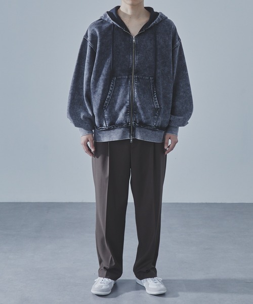 SLICK（スリック）の「【SLICK/スリック】Heavyweight Snow Wash Double Zip Parka/スノーウォッシュスウェットダブルジップパーカー / ヘビィーウェイト/セットアップ（パーカー・メンズ・ブラック/ライトグレー・1/2/3）」の14枚目の写真