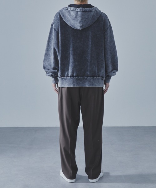 SLICK（スリック）の「【SLICK/スリック】Heavyweight Snow Wash Double Zip Parka/スノーウォッシュスウェットダブルジップパーカー / ヘビィーウェイト/セットアップ（パーカー・メンズ・ブラック/ライトグレー・1/2/3）」の3枚目の写真