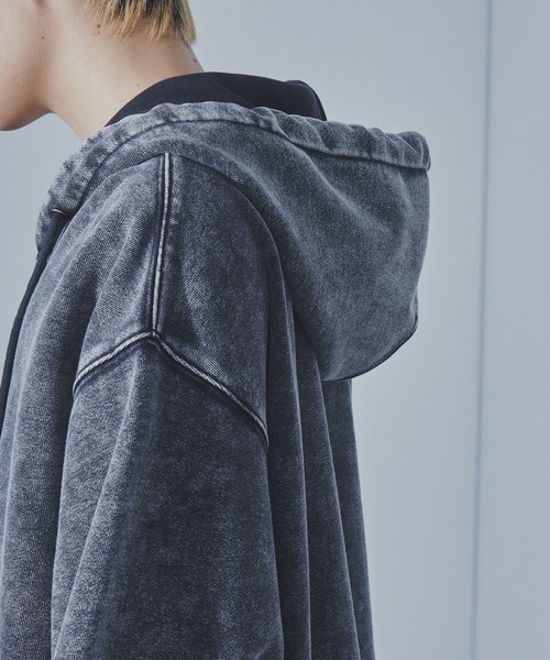 SLICK（スリック）の「【SLICK/スリック】Heavyweight Snow Wash Double Zip Parka/スノーウォッシュスウェットダブルジップパーカー / ヘビィーウェイト/セットアップ（パーカー・メンズ・ブラック/ライトグレー・1/2/3）」の9枚目の写真