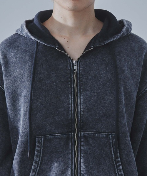 SLICK（スリック）の「【SLICK/スリック】Heavyweight Snow Wash Double Zip Parka/スノーウォッシュスウェットダブルジップパーカー / ヘビィーウェイト/セットアップ（パーカー・メンズ・ブラック/ライトグレー・1/2/3）」の13枚目の写真