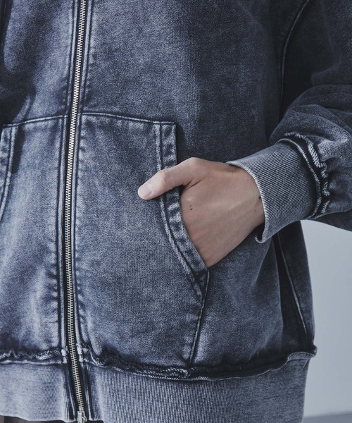 SLICK（スリック）の「【SLICK/スリック】Heavyweight Snow Wash Double Zip Parka/スノーウォッシュスウェットダブルジップパーカー / ヘビィーウェイト/セットアップ（パーカー・メンズ・ブラック/ライトグレー・1/2/3）」の6枚目の写真