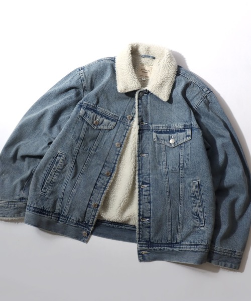 Lazar(ラザル)の「Boa Lining Denim Jacket/オーバーサイズ 裏ボア ヴィンテージライク ケミカルウォッシュ加工 デニムジャケット/ブルゾン/レディース メンズ(デニムジャケット・メンズ・ブルー系その他/ブルー/ブラック・L/M/LL)」の3枚目の写真