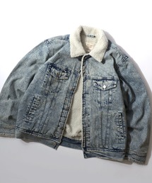 Lazar（ラザル）の「Boa Lining Denim Jacket/オーバーサイズ 裏ボア ヴィンテージライク ケミカルウォッシュ加工 デニムジャケット/ブルゾン/レディース メンズ（デニムジャケット・メンズ）」
