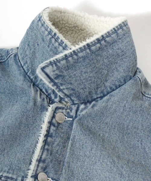 Lazar(ラザル)の「Boa Lining Denim Jacket/オーバーサイズ 裏ボア ヴィンテージライク ケミカルウォッシュ加工 デニムジャケット/ブルゾン/レディース メンズ(デニムジャケット・メンズ・ブルー系その他/ブルー/ブラック・L/M/LL)」の13枚目の写真