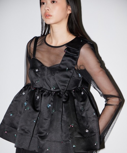 ANDRESD(アンドレスド)の「ドットシアートップス / dot sheer tops(シャツ/ブラウス・レディース・ベージュ×ブラック/ブラック/ベージュ/ブラック系/ホワイト系・M/S)」の3枚目の写真
