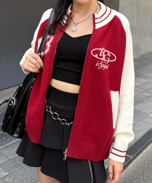 SPIRALGIRL（スパイラルガール）の「【iScreamコラボ】ナンバリングZIPニットカーディガン（ニット/セーター・レディース・ブラック/グレー/レッド・FREE）」の11枚目の写真