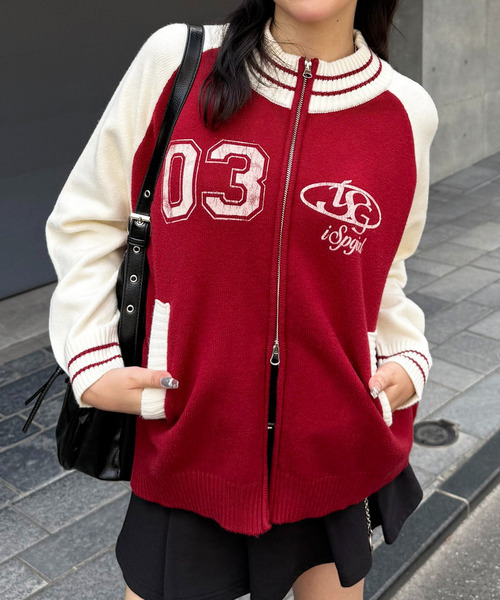 SPIRALGIRL（スパイラルガール）の「【iScreamコラボ】ナンバリングZIPニットカーディガン（ニット/セーター・レディース・ブラック/グレー/レッド・FREE）」の13枚目の写真