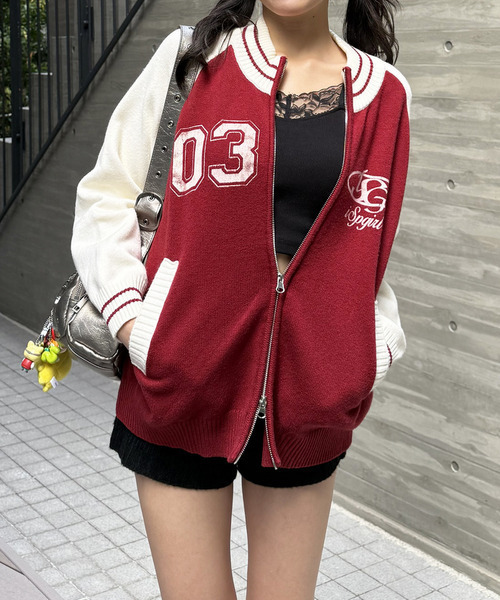 セール】【iScreamコラボ】ナンバリングZIPニットカーディガン（ニット