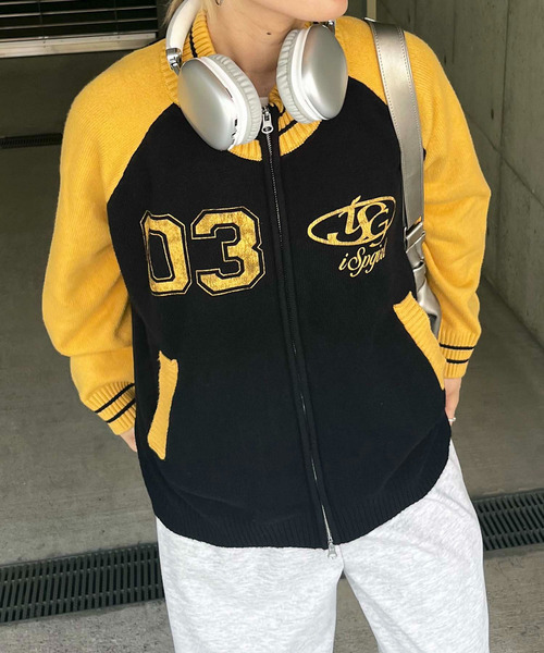 SPIRALGIRL（スパイラルガール）の「【iScreamコラボ】ナンバリングZIPニットカーディガン（ニット/セーター・レディース・ブラック/グレー/レッド・FREE）」の2枚目の写真