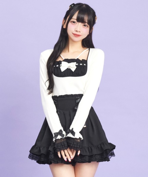 Secret Honey（シークレットハニー）の「フリルレイヤード風トップス（Tシャツ/カットソー・レディース・ピンク/ブラック/オフホワイト・FREE）」の2枚目の写真