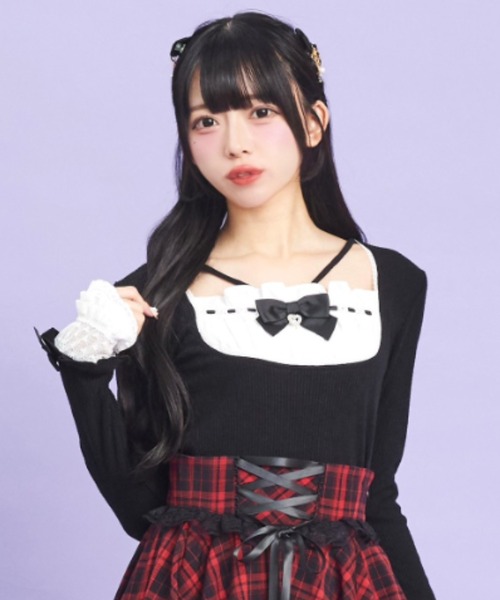 Secret Honey（シークレットハニー）の「フリルレイヤード風トップス（Tシャツ/カットソー・レディース・ピンク/ブラック/オフホワイト・FREE）」の3枚目の写真