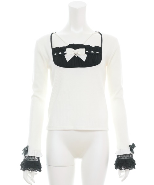 Secret Honey（シークレットハニー）の「フリルレイヤード風トップス（Tシャツ/カットソー・レディース・ピンク/ブラック/オフホワイト・FREE）」の11枚目の写真