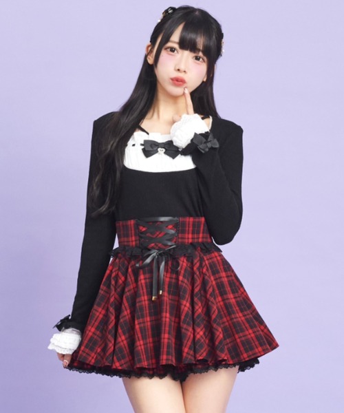 Secret Honey（シークレットハニー）の「フリルレイヤード風トップス（Tシャツ/カットソー・レディース・ピンク/ブラック/オフホワイト・FREE）」の9枚目の写真