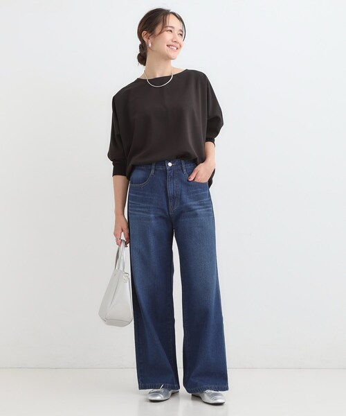 SHOO・LA・RUE（シューラルー）の「【高レビュー/S-LL】脚のラインを拾いにくい デニムワイドパンツ（デニムパンツ・レディース・チャコールグレー/ブルー/ブラック/ネイビー・01/02/03/04/10）」の13枚目の写真