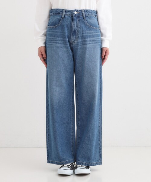 SHOO・LA・RUE（シューラルー）の「【高レビュー/S-LL】脚のラインを拾いにくい デニムワイドパンツ（デニムパンツ・レディース・チャコールグレー/ブルー/ブラック/ネイビー・01/02/03/04/10）」の15枚目の写真