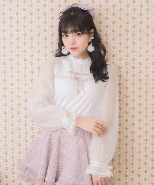 ROJITA（ロジータ）の「デコルテ開きシアースリーブトップス（Tシャツ/カットソー・レディース・ホワイト/ピンク/ブラック・FREE）」の2枚目の写真