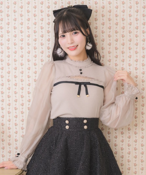 ROJITA（ロジータ）の「デコルテ開きシアースリーブトップス（Tシャツ/カットソー・レディース・ホワイト/ピンク/ブラック・FREE）」の3枚目の写真