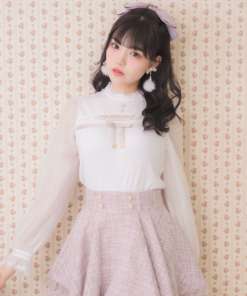 ROJITA（ロジータ）の「デコルテ開きシアースリーブトップス（Tシャツ/カットソー・レディース・ホワイト/ピンク/ブラック・FREE）」の4枚目の写真