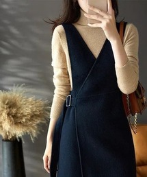 deux amour | カシュクールウエストベルト切り替えジャンスカ(ジャンパースカート)