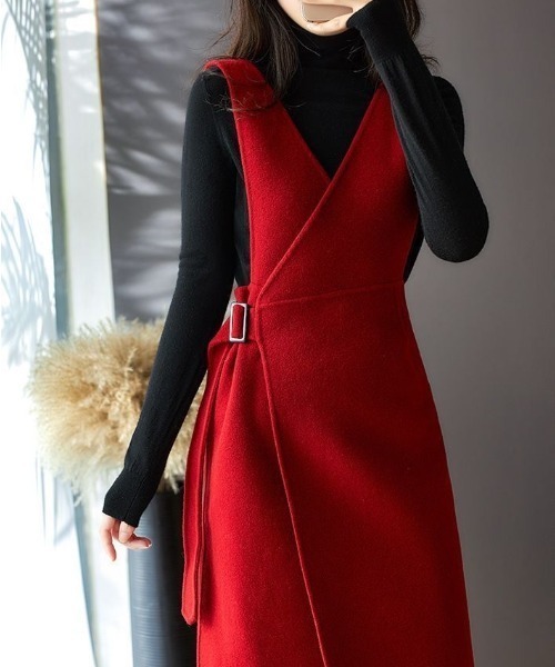 カシュクールウエストベルト切り替えジャンスカ（ジャンパースカート