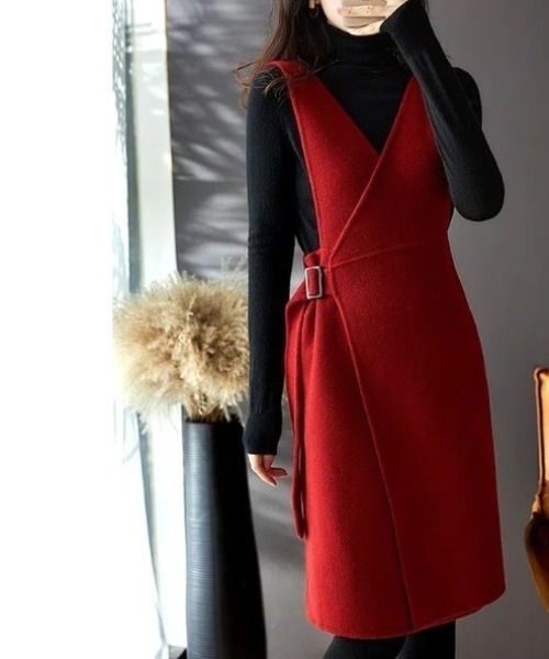 deux amour（ドゥーザムール）の「カシュクールウエストベルト切り替えジャンスカ（ジャンパースカート・レディース・ネイビー/レッド・FREE）」の3枚目の写真