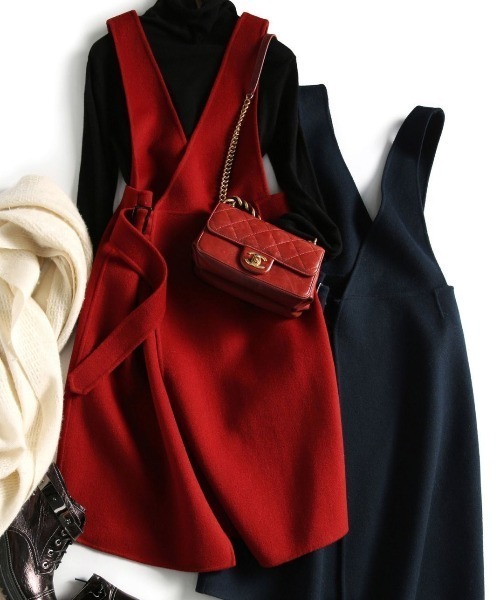 deux amour（ドゥーザムール）の「カシュクールウエストベルト切り替えジャンスカ（ジャンパースカート・レディース・ネイビー/レッド・FREE）」の6枚目の写真