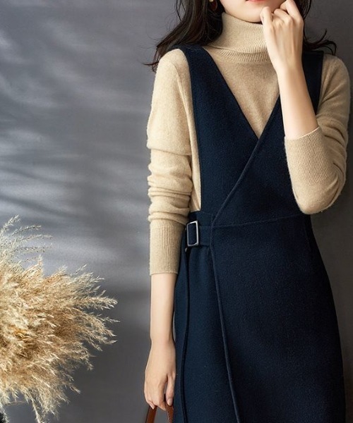 deux amour（ドゥーザムール）の「カシュクールウエストベルト切り替えジャンスカ（ジャンパースカート・レディース・ネイビー/レッド・FREE）」の10枚目の写真