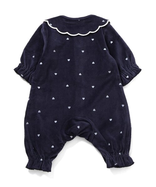 Ampersand（アンパサンド）の「【リンク】ハート柄ふんわりベロアカバーオール（ロンパース・キッズ・アイボリー/ネイビー・60/70/80）」の7枚目の写真