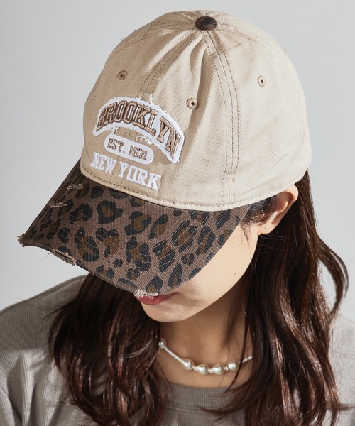 セール】3D Embroidered Curved Visor 6P Leopard Print Cap / 3D刺繍