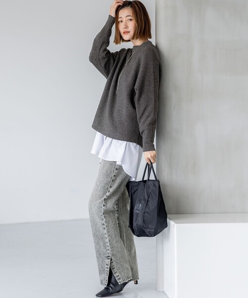23区 S(ニジュウサンクチイサイサイズ)の「【洗える】ウールカシミヤラメ ドルマンスリーブ ニット(ニット/セーター・レディース・スモーキーグリーン系/グレー系/アイボリー系/黄土色系・32)」の14枚目の写真