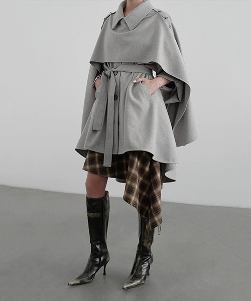 chuclla(チュクラ)の「【CHENTAITAI】 ベルトスリーブショートコート CTW25a018(その他アウター・レディース・グレー/ブラック・S)」の20枚目の写真