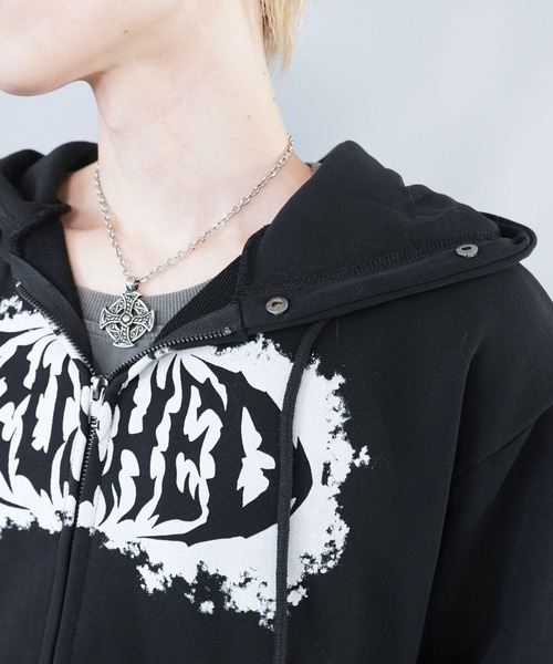 2WAY短丈ダブルジップパーカー/プリントロゴ/フェイクファー取り外し