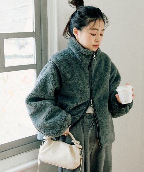 CIAOPANIC TYPY（チャオパニックティピー）の「【ぬくかる】2WAYふわボアスタンドジャケット（ブルゾン・レディース・アイボリー/ベージュ/チャコールグレー・ONE SIZE）」の7枚目の写真