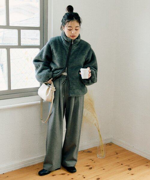 CIAOPANIC TYPY（チャオパニックティピー）の「【ぬくかる】2WAYふわボアスタンドジャケット（ブルゾン・レディース・アイボリー/ベージュ/チャコールグレー・ONE SIZE）」の8枚目の写真