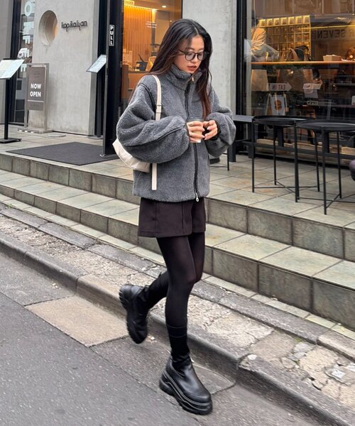 CIAOPANIC TYPY（チャオパニックティピー）の「【ぬくかる】2WAYふわボアスタンドジャケット（ブルゾン・レディース・アイボリー/ベージュ/チャコールグレー・ONE SIZE）」の11枚目の写真