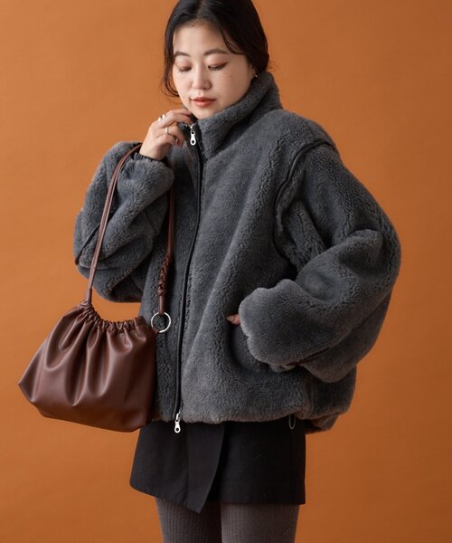 セール】【ぬくかる】2WAYふわボアスタンドジャケット（ブルゾン